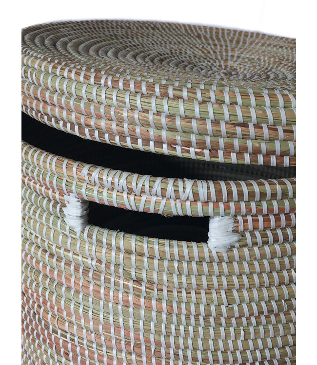 Rieten mand platte deksel wit - H35 x D34 cm