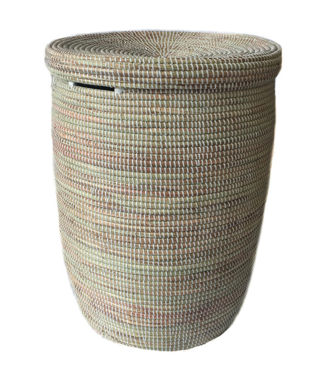 Rieten mand platte deksel wit - Large H47 / D45 cm