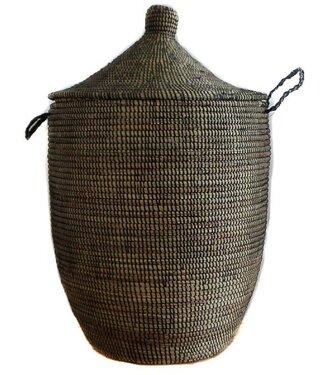 Teranga Straw basket with lid black traditional Large