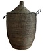 Straw basket with lid black traditional Large