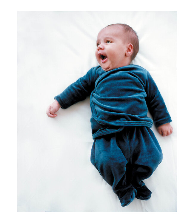 Trui overslag biologisch velours denim blauw 56