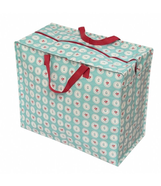 Recycled plastic storage bag Doiley - flowers blue green