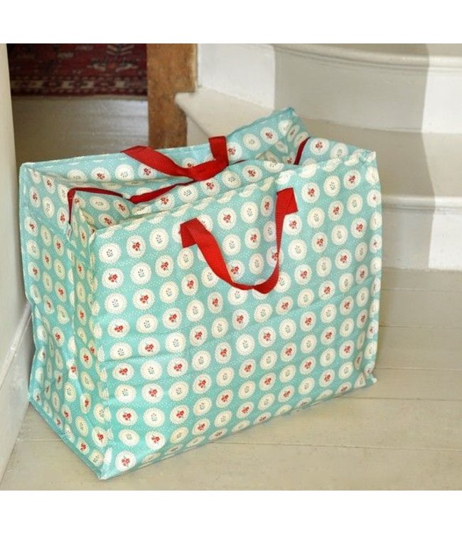 Recycled plastic storage bag Doiley - flowers blue green