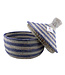 Straw tajine - storage basket with lid dark blue-white