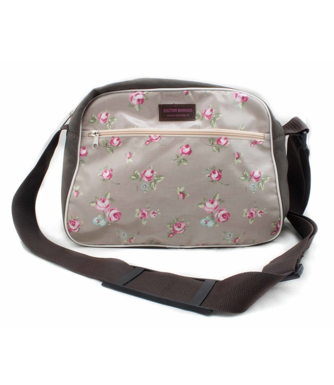 Shoulderbag suede and oilcloth Roses - beige