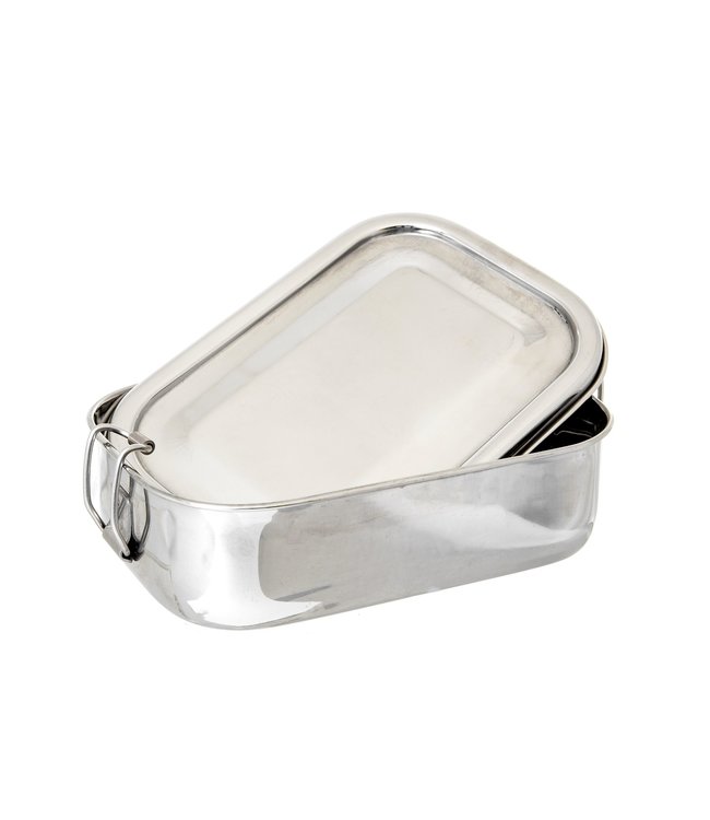 Aluminium stainless steel lunch box. With 2 metal clip closures. 15x10x5cm