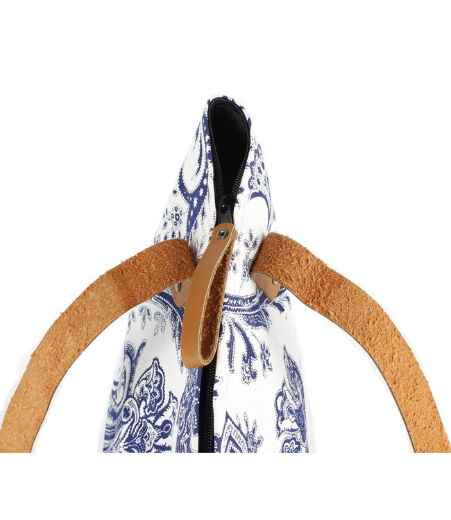 Beach bag cotton white-blue Paisley
