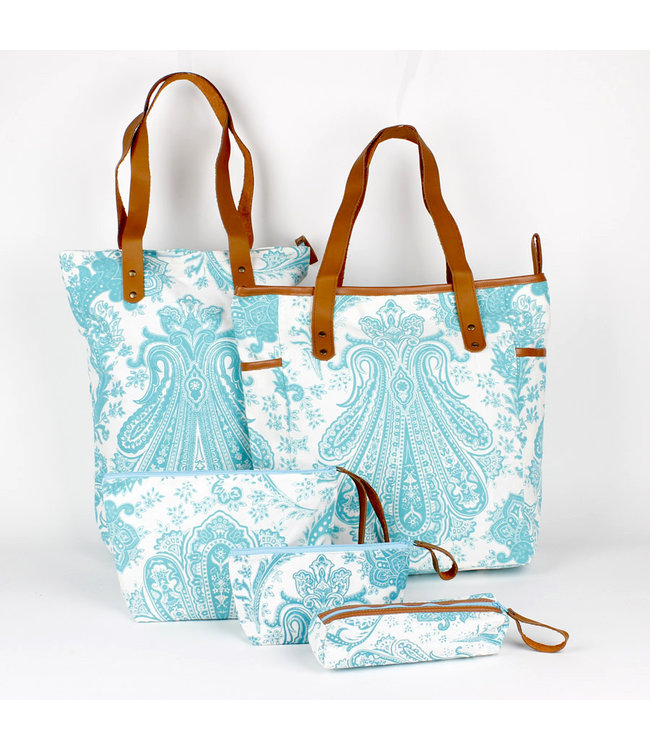 Beach bag cotton white - aqua Paisley