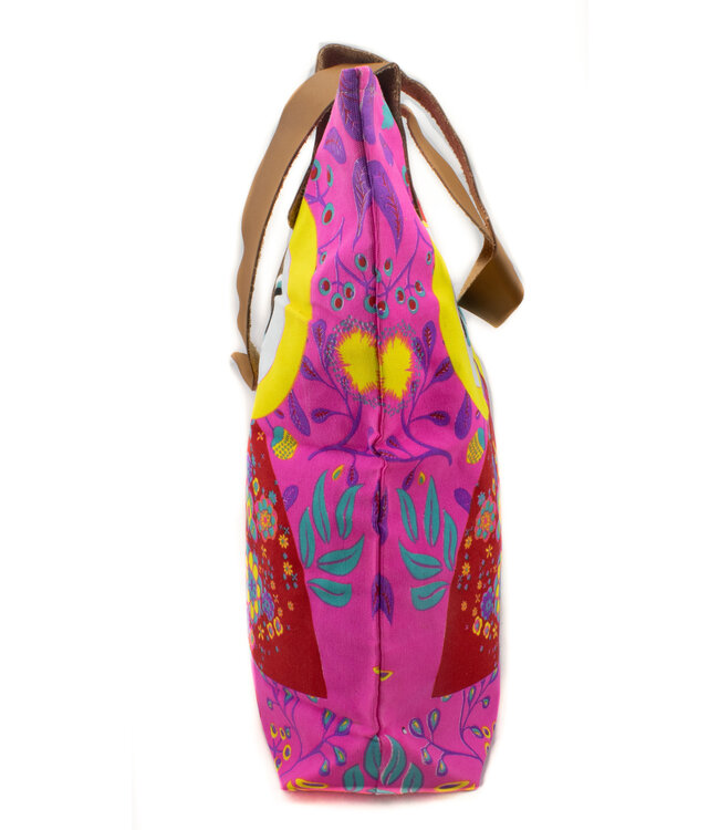Beach bag cotton Owl fuchsia