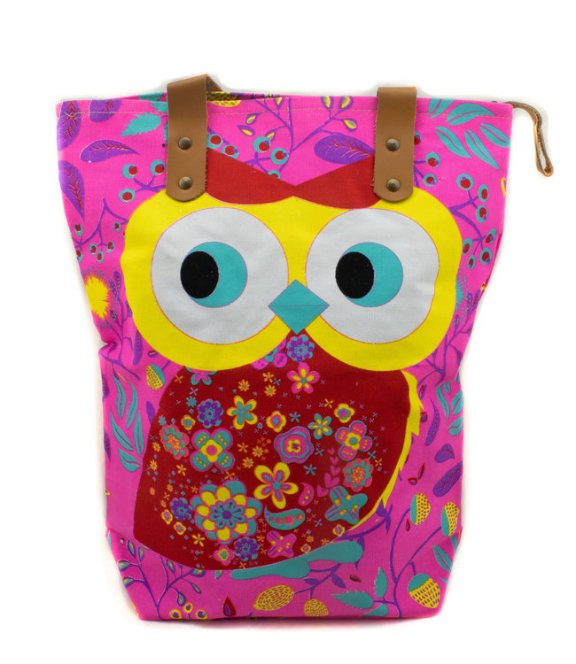 Beach bag cotton Owl fuchsia