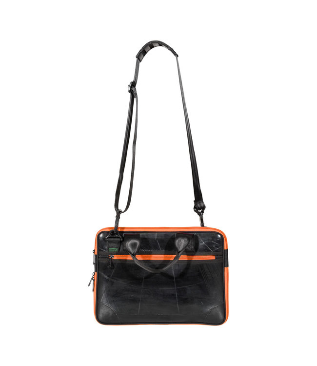 Laptoptas rubber zwart H32xB42xD5 cm met oranje ritsen