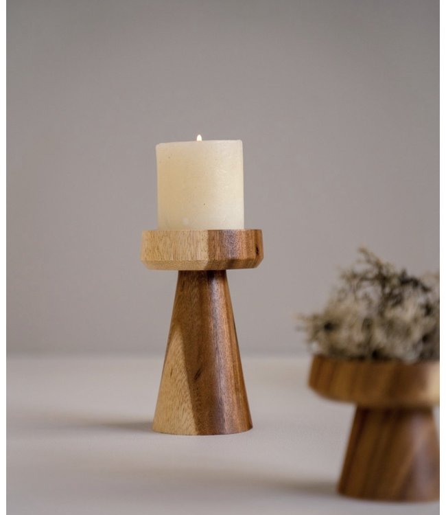 Wooden candleholder mushroom shaped - length 16 cm