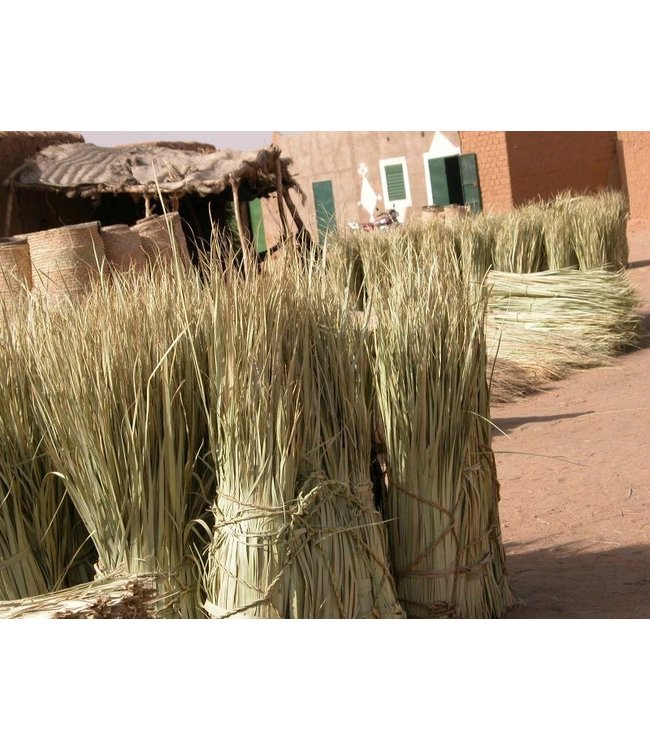 Straw bag with beige leather Medium