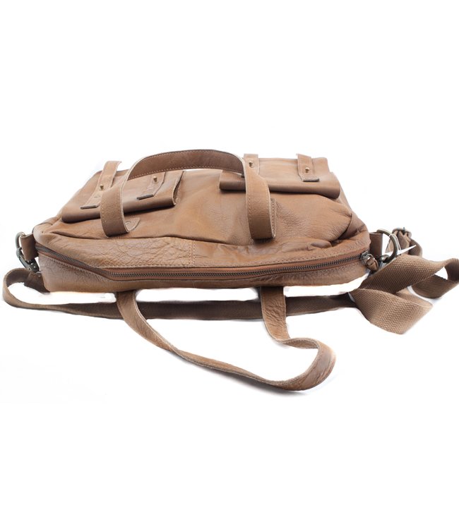 Leren tas met vakken blauw