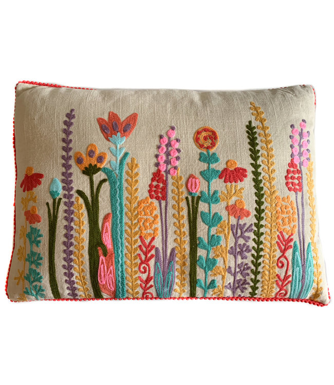 Sierkussen geborduurd Bloemen beige II - 40x60cm