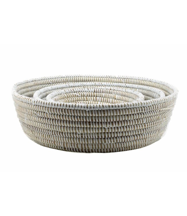 Set of 3 bowls straw with white plastic D20, D26 en D32 cm