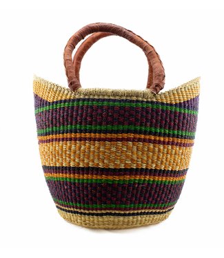 Shopper datepalm with leather handles purple - green - yellow