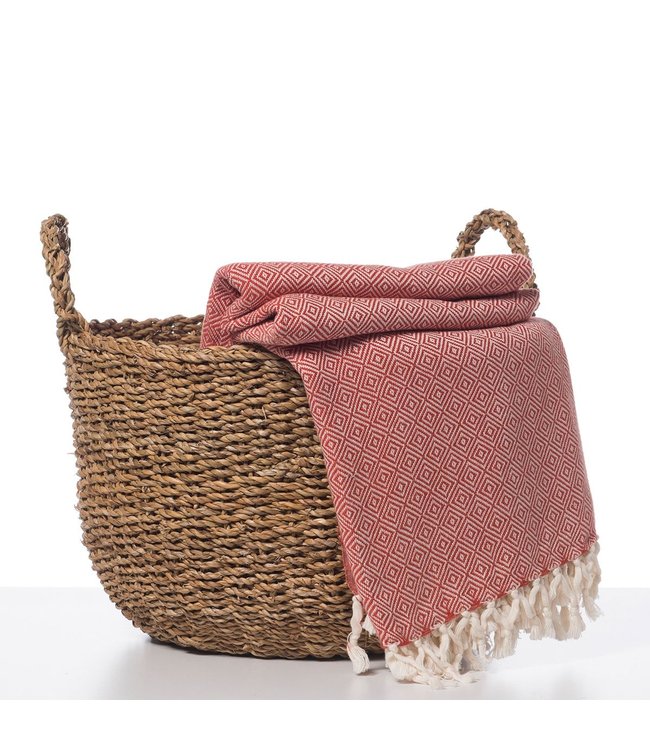 Plaid katoen Diamant 220 x 175 cm rood-wit