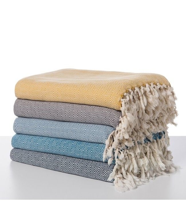 Plaid katoen Diamant 220 x 175 cm lichtblauw-wit