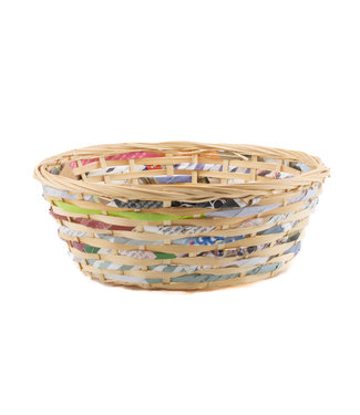 Fair Forward Bamboo basket round - natural with magazine paper D23xH8cm