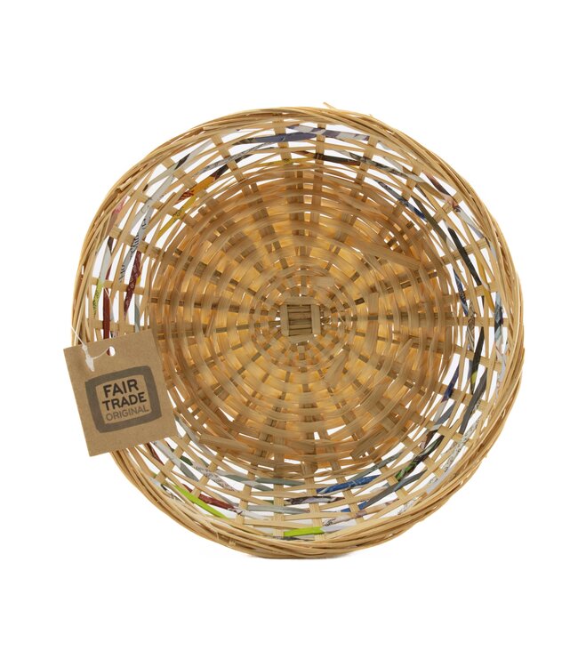 Bamboo basket round natural with paper D23xH8cm
