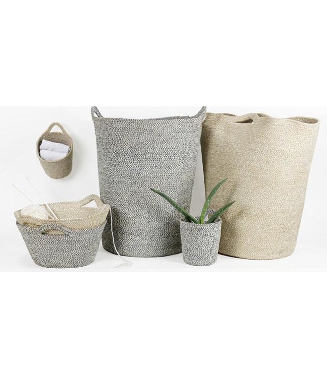 Jute basket H 15 cm x D 14 cm blue-white