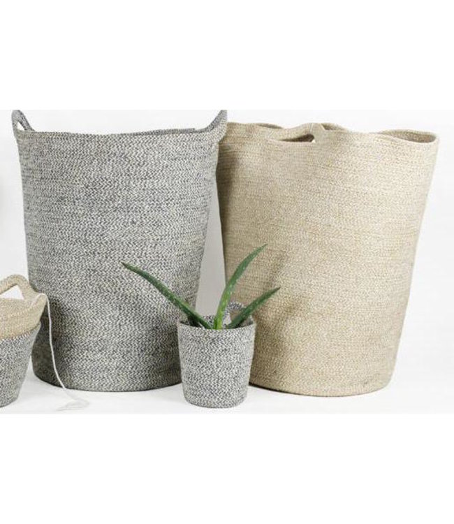 Juten mandje - H 15 cm x D 14 cm beige-wit