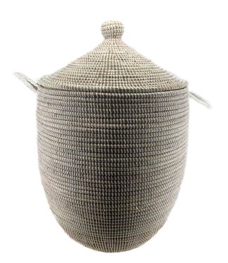 Teranga Straw basket with lid Large White - height 75 cm x diameter 50 cm