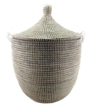 Teranga Straw basket with lid Medium - H55 x D40 cm white