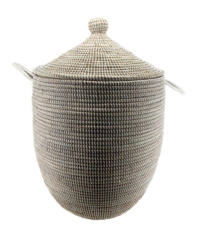 Straw baskets white with lid - Set of 3 sizes (S-M-L)
