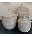 Straw baskets white with lid - Set of 3 sizes (S-M-L)