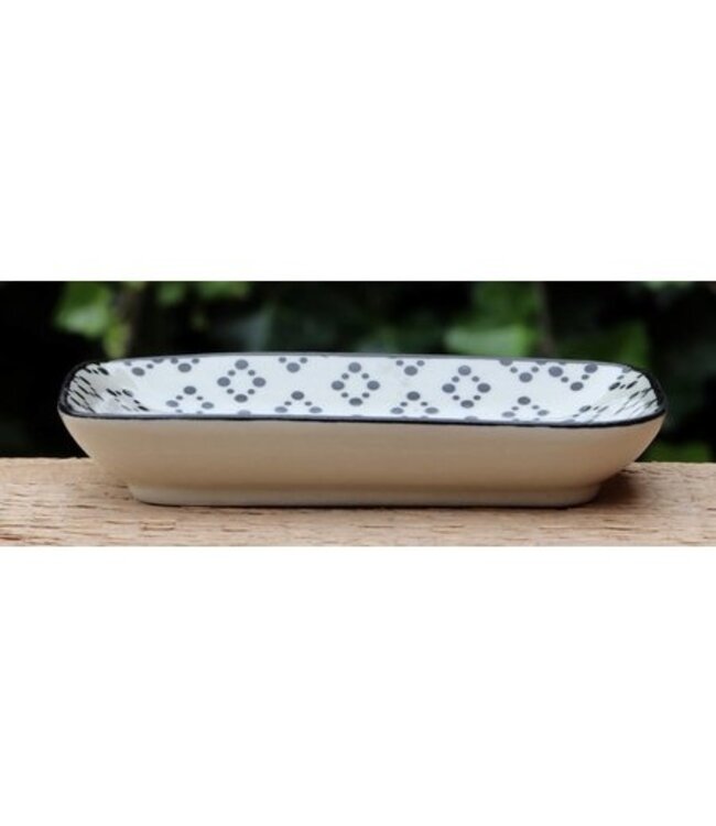 Soap holder pottery white-black 11,5x11,5cm