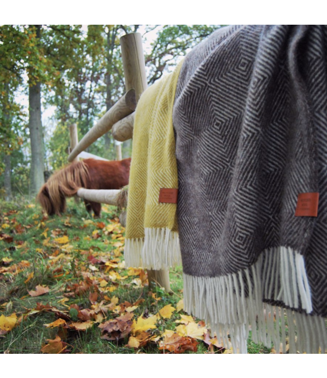 Plaid lamswol Gooseye 200x130cm - grijs ecru