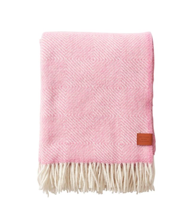 Throw eco wool Gooseye 200x130 cm - pink-ecru