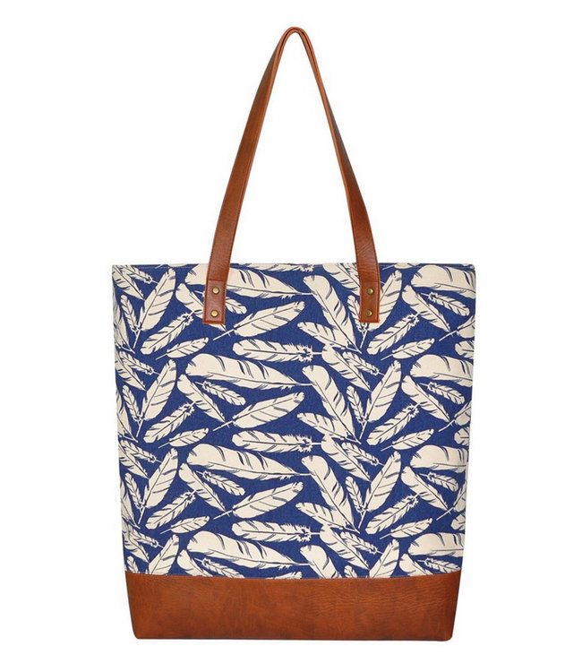 Shoulder bag blue -white | Feathers -  H45 x B43cm