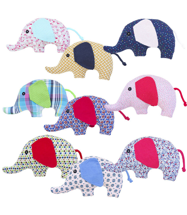 Olifant knuffel rammelaar klein 23x13cm roze-rood-bloemetjes