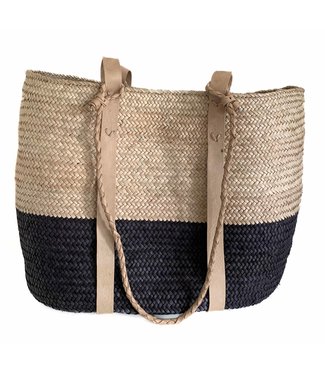 Gone Arty Straw bag natural-dark purple with beige leather - M