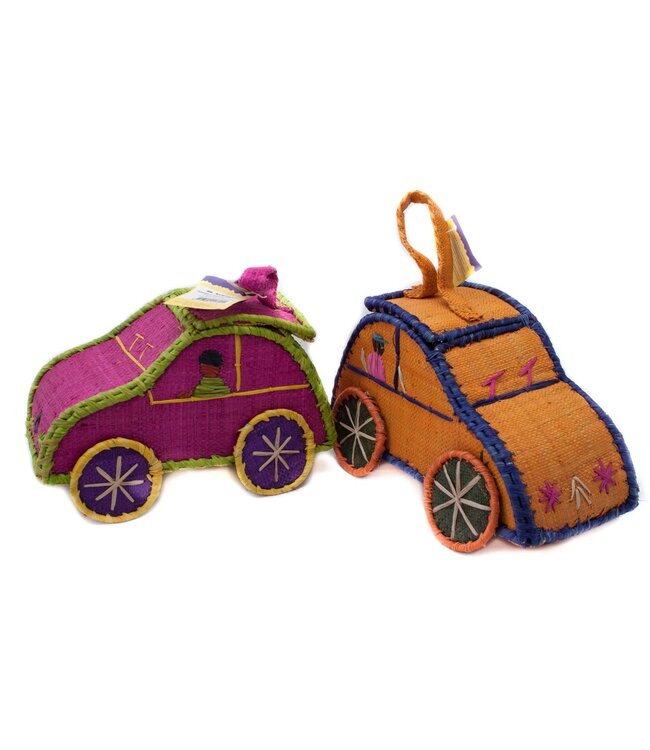 Rieten mand auto L25xH15 fuchsia-geel-groen-paars