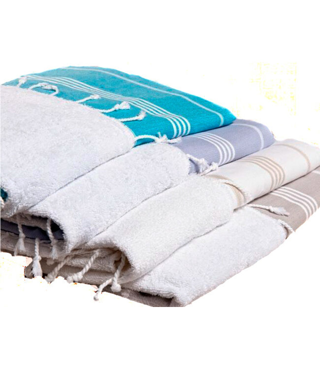 Hammam towel light blue with white terry cloth 180 x 100 cm