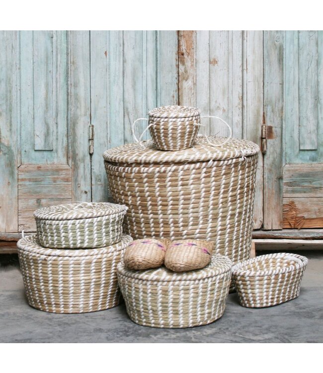 Set of 3 palmleave baskets white