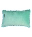 Velours sierkussen mintgroen met aqua pompons 32x50cm