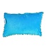 Velvet cushion greek blue wit mnt green pom poms 33x50cm