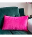 Velours kussen fuchsia met rode pompons 33x50cm