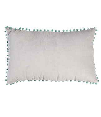 Rex London Velours sierkussen grijs met mintgroene pompons 33x50cm