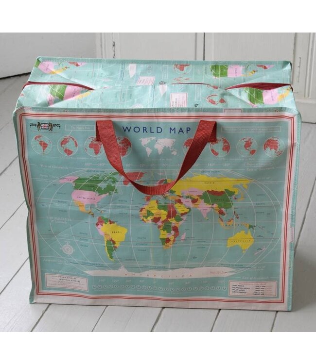 Grote opbergtas XL WERELDKAART gerecycled plastic 55cm