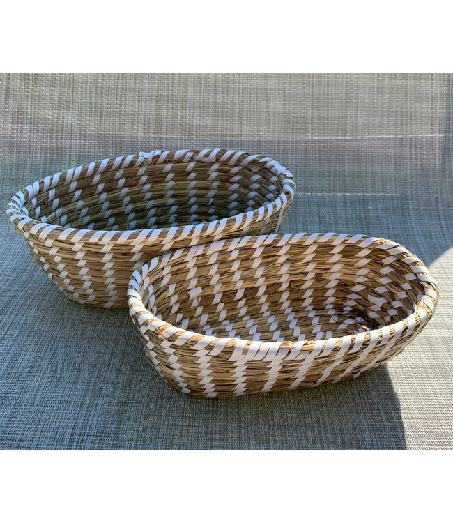 Set of 2 palmleave baskets oval white
