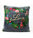 Only Natural Sierkussen velours grijs gehaakt hart  van bloemen - LOVE 45x45 cm