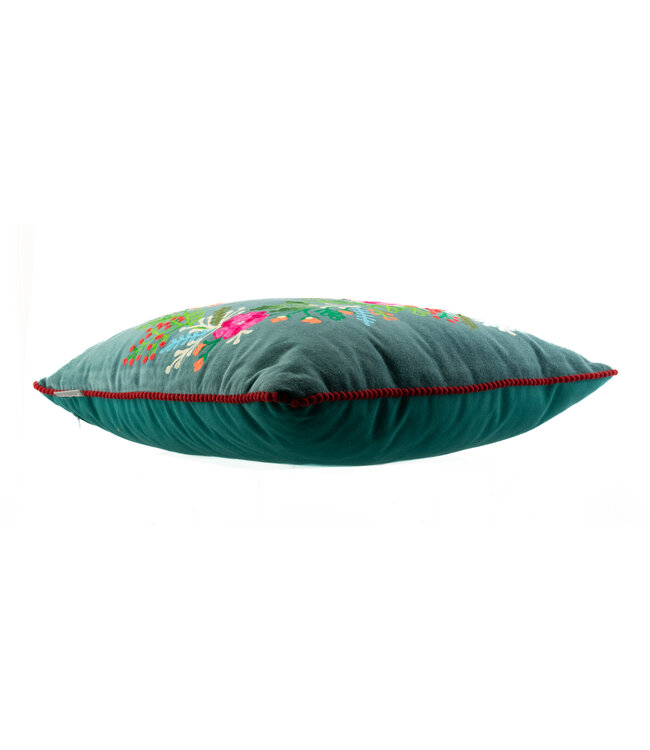 Sierkussen velours groen gehaakt bloemenhart 45x45 cm