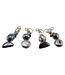 Bag hanger with black, brown and white ceramic beads - key chain 8 cm