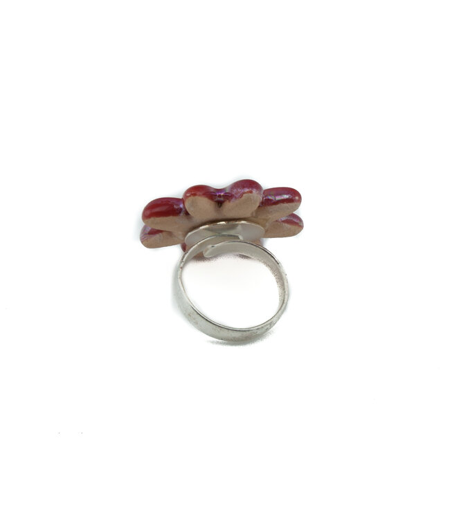 Ring ceramic flower red